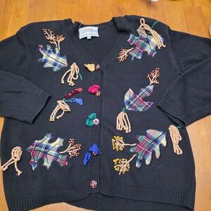 Vintage Susan Bristol New Traditions Cardigan Sweater Leaves Embellished M FLAWS